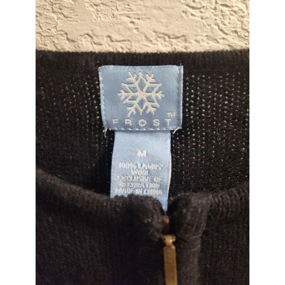 Frost Women's Large Cardigan Sweater Wool Zip Front Black Blue Green Sequins - Picture 3 of 8